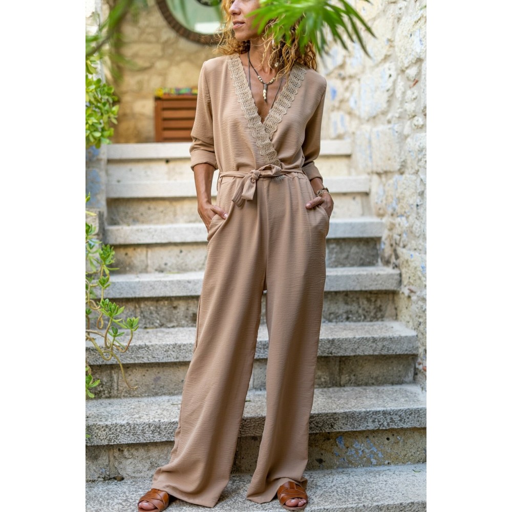 Trendy salopette (Combination for veiled woman - Modern Turkish clothing) -  Beige Color Select size XS